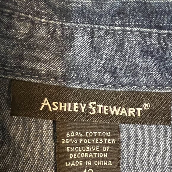 Ashley Stewart Denim Shirt Dress Size 12 Belted Midi Blue Chambray Button Down - Picture 5 of 11